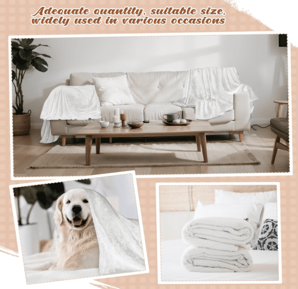 A collage of photos with a dog and some blankets.